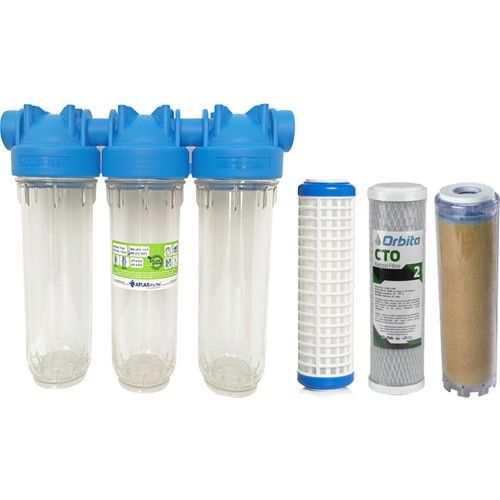 Atlas 10 Inç Dp Üçlü Trıo Housıng 3/4'' Dolu Filtre Kabı - Yıkanabilir, CTO,  Reçine