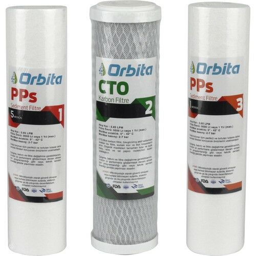Orbita 10'' 5 Mikron Cto 1 Mikron Üçlü Açık Kasa Arıtma Filtre Seti