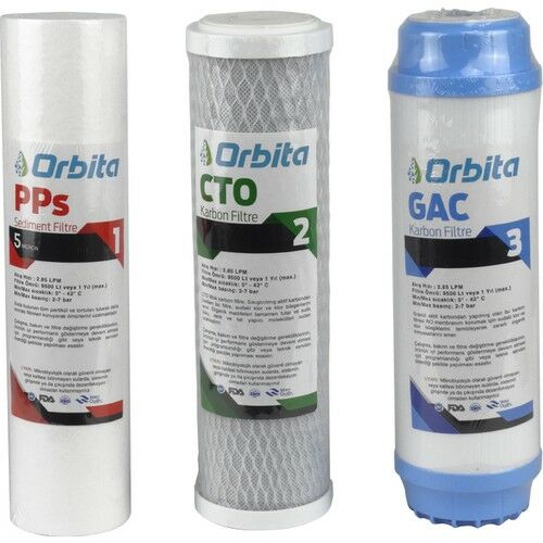 Orbita 10'' 5 Mikron Cto Gac Üçlü Açık Kasa Arıtma Cihazı Filtre Seti