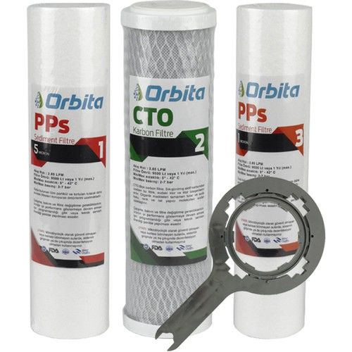 Orbita 10'' 5 Mikron Cto 1 Mikron Üçlü Açık Kasa Arıtma Filtre Seti-anahtarlı